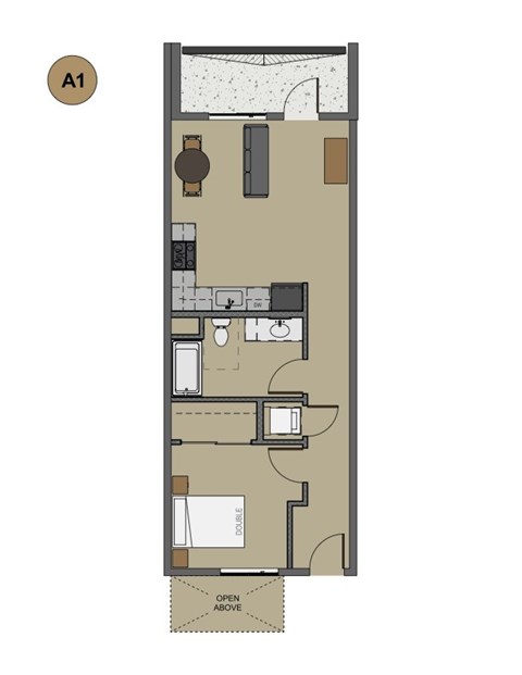 Floor plan for 1 bed, 1 bath, 660 sqft